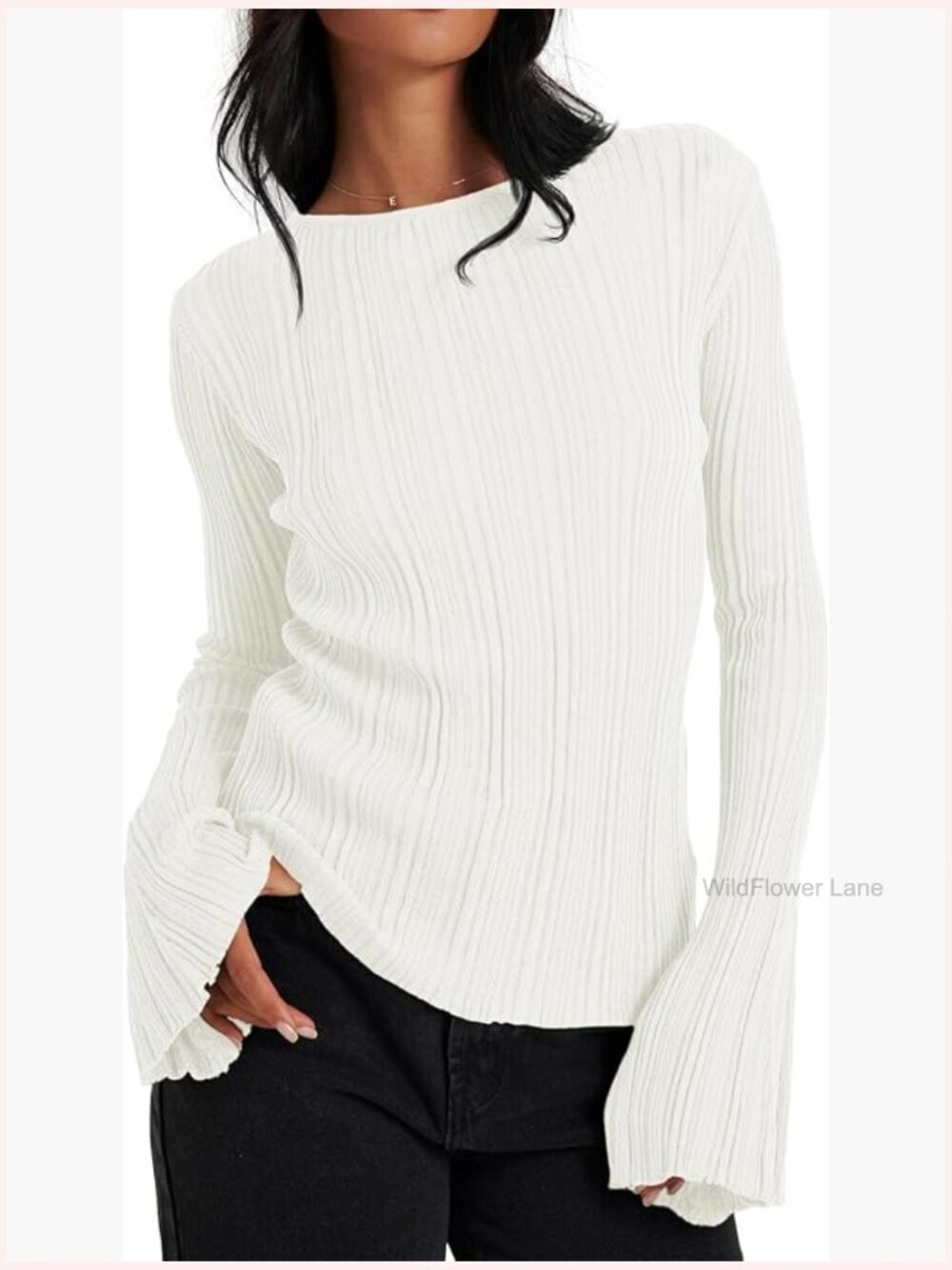 Bell Sleeve Knit Pullover Lightweight Sweater Top